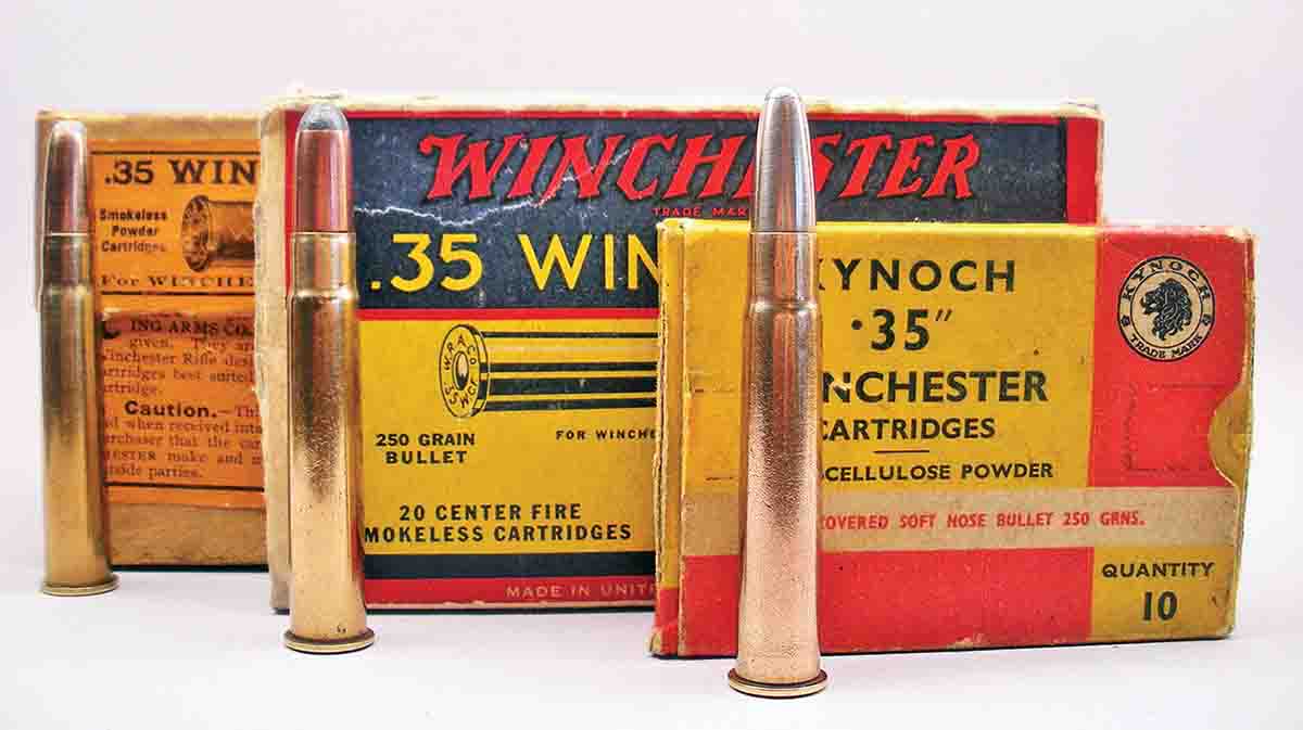 Two hundred fifty-grain roundnose jacketed bullets were standard in .35 WCF factory loads.